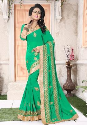 Rama Embroidery Georgette Saree Set