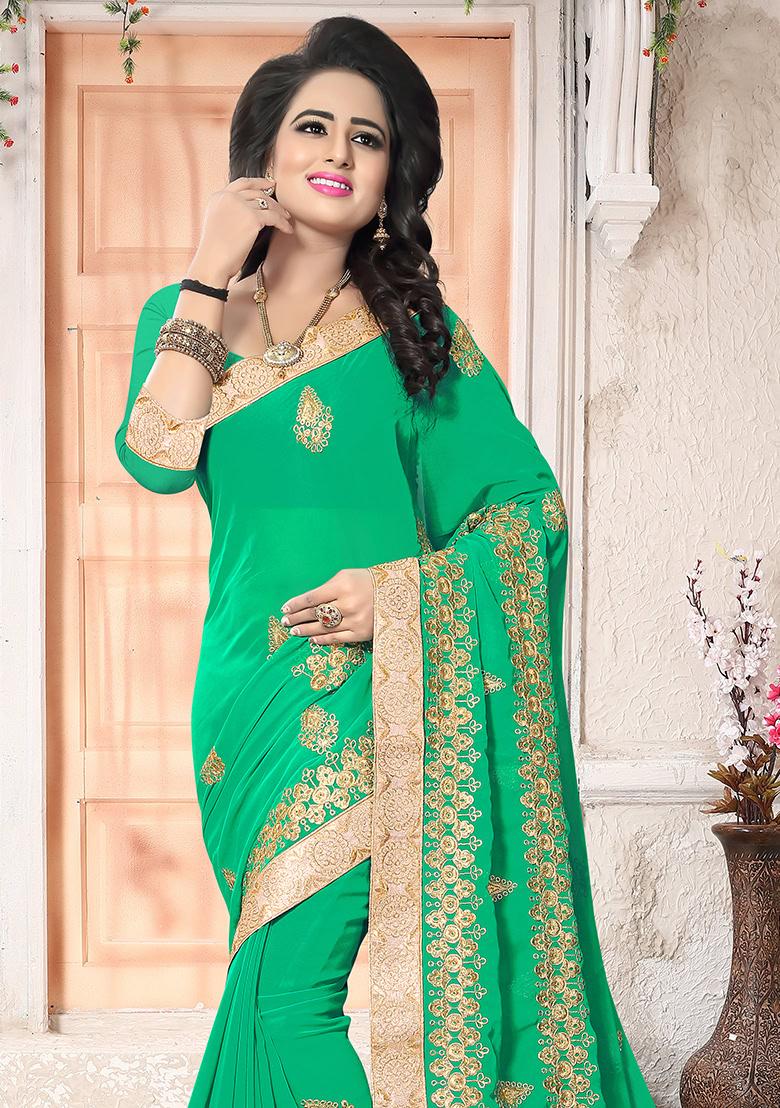 Rama Embroidery Georgette Saree Set - Indya