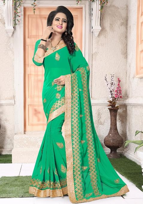 Rama Embroidery Georgette Saree Set