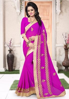 Rani Pink Embroidery Georgette Saree Set