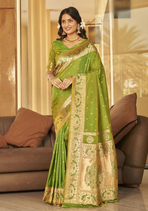 Green Zari Embroidery Silk Saree