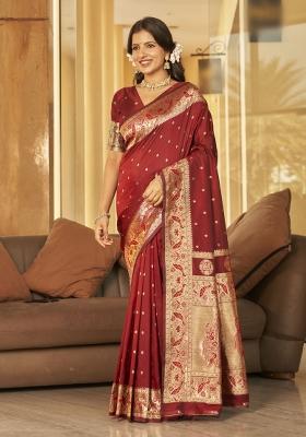 Maroon Zari Embroidery Silk Saree