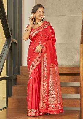 Red Zari Embroidery Silk Saree