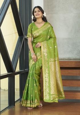 Green Zari Embroidery Silk Saree