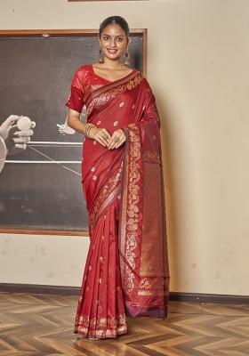 Maroon Zari Embroidery Silk Saree