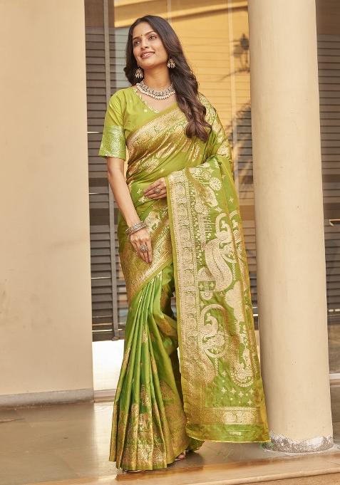 Green Zari Embroidery Silk Saree