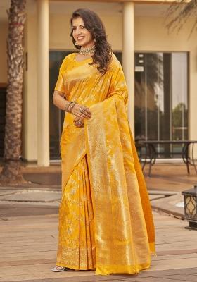 Yellow Zari Embroidery Silk Saree