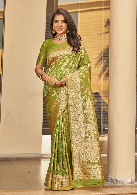 Green Zari Embroidery Silk Saree