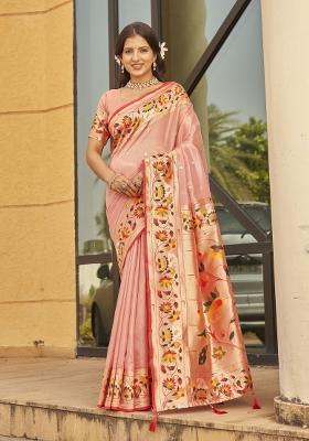 Pink Zari Embroidery Silk Saree