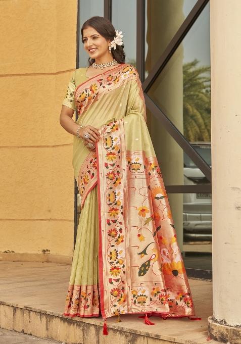 Green Zari Embroidery Silk Saree