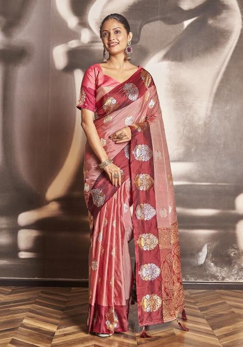 Red Zari Embroidery Silk Saree
