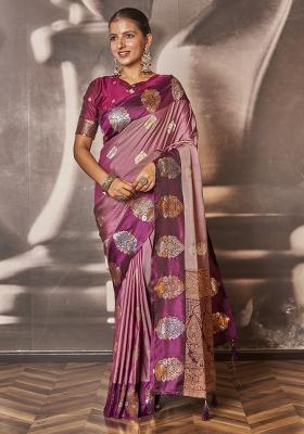 Wine Zari Embroidery Silk Saree