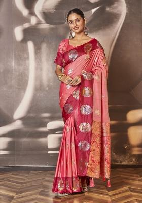 Pink Zari Embroidery Silk Saree