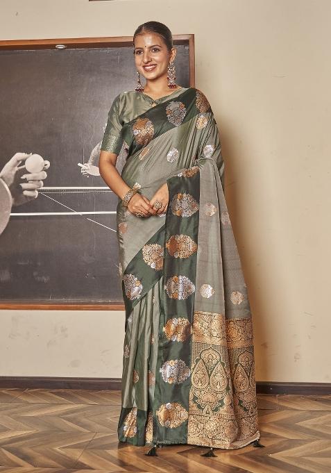Green Zari Embroidery Silk Saree