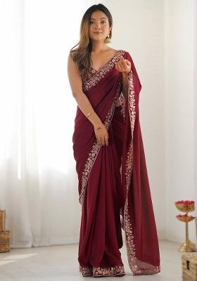 Maroon Zari Embroidery Georgette Saree