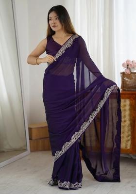 Purple Zari Embroidery Georgette Saree
