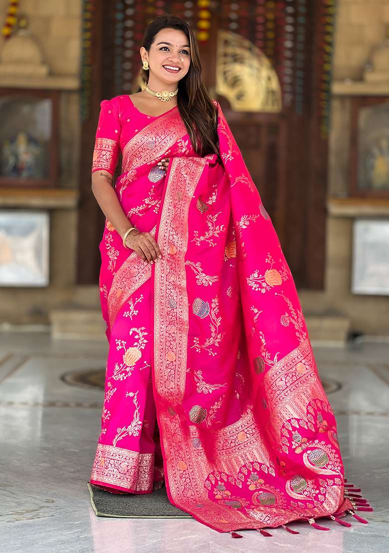 Rani Weaving Work Silk Blend Saree Set for Diwali and Festive Wear - Indya