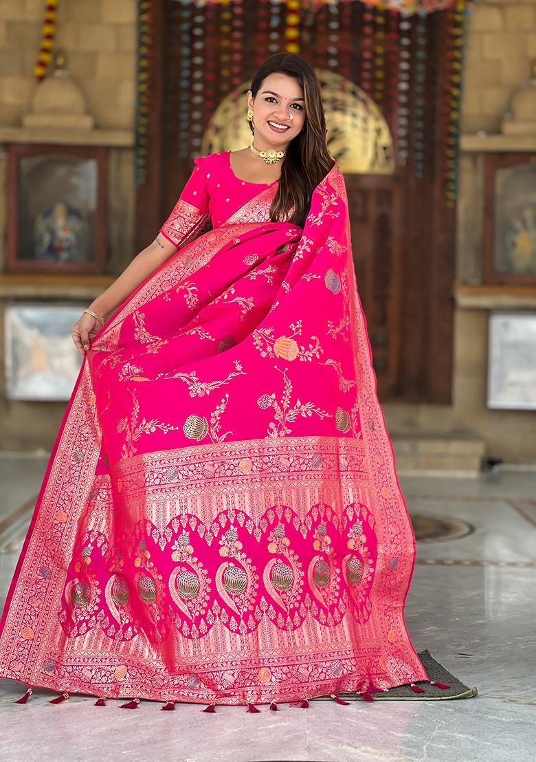 Rani Weaving Work Silk Saree Set - Indya