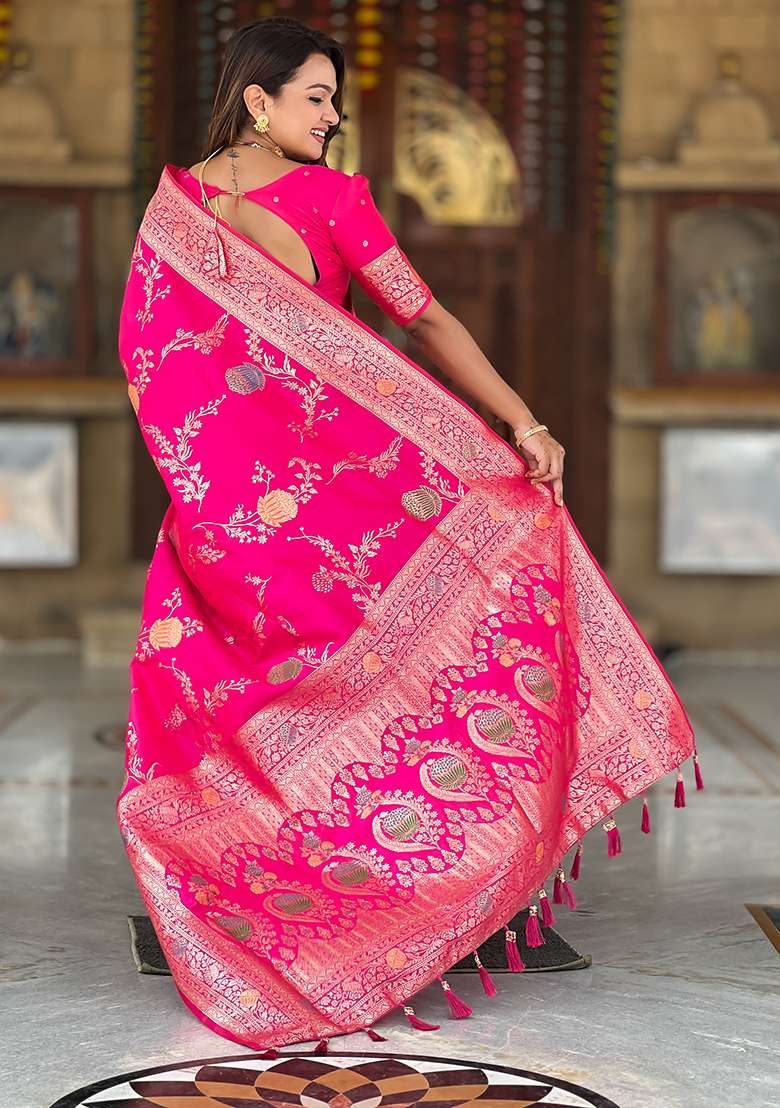 Rani Weaving Work Silk Blend Saree Set for Diwali and Festive Wear - Indya
