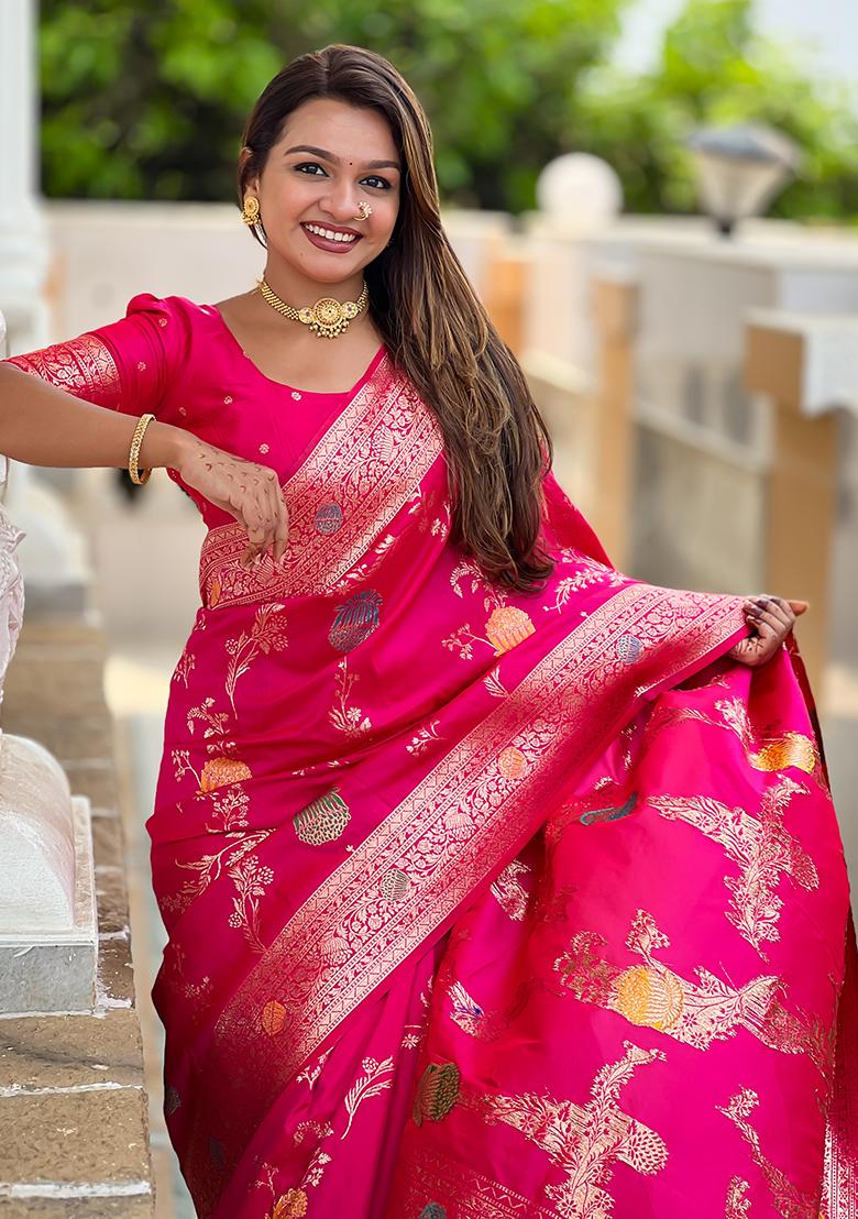 Rani Weaving Work Silk Saree Set - Indya