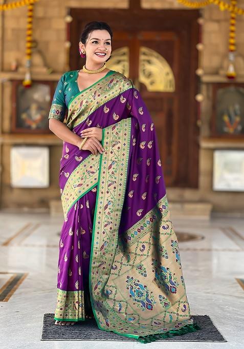 Magenta Weaving Work Silk Saree Set