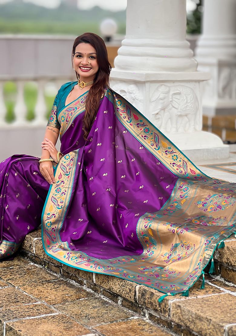 Blue Weaving Work Silk Saree Set - Indya