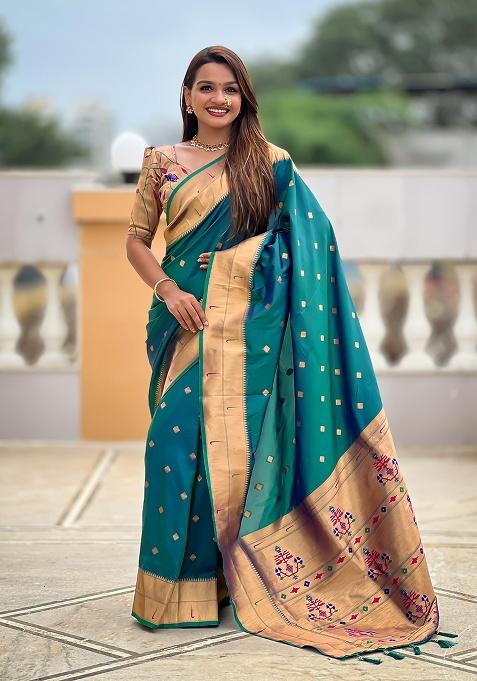 Rama Blue Woven Silk Saree Set
