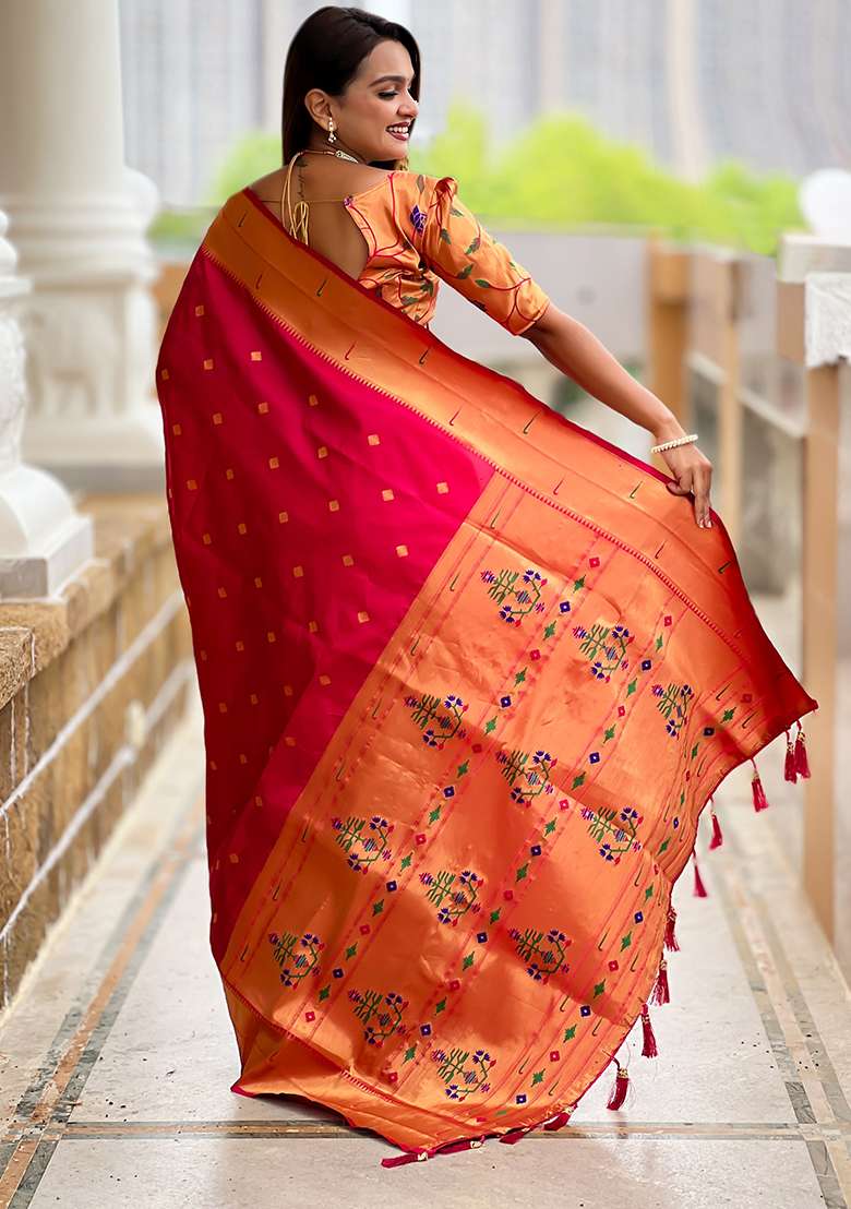 Pink Woven Silk Blend Saree Set for Diwali | Wedding & Festive Wear - Indya