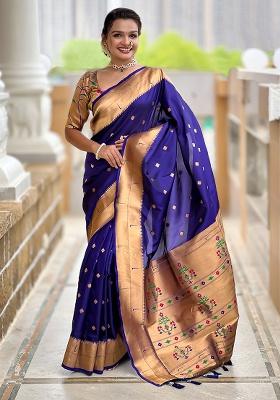 Violet Woven Silk Saree Set