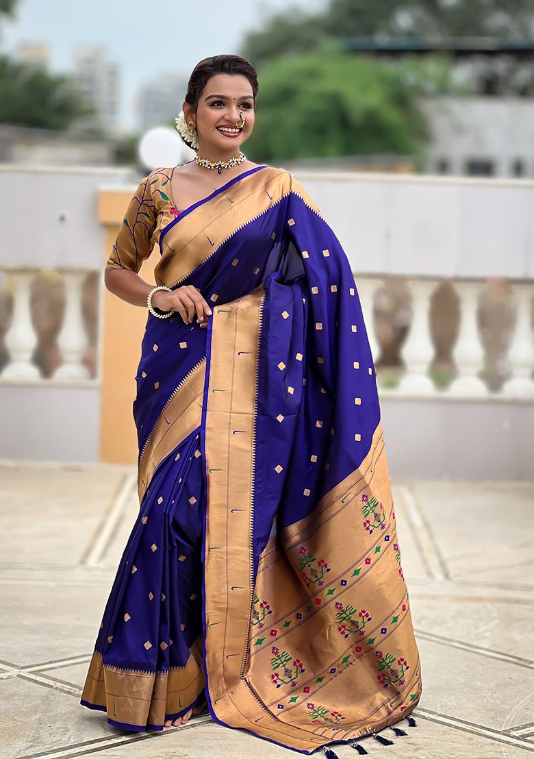 Violet Woven Silk Saree Set - Indya