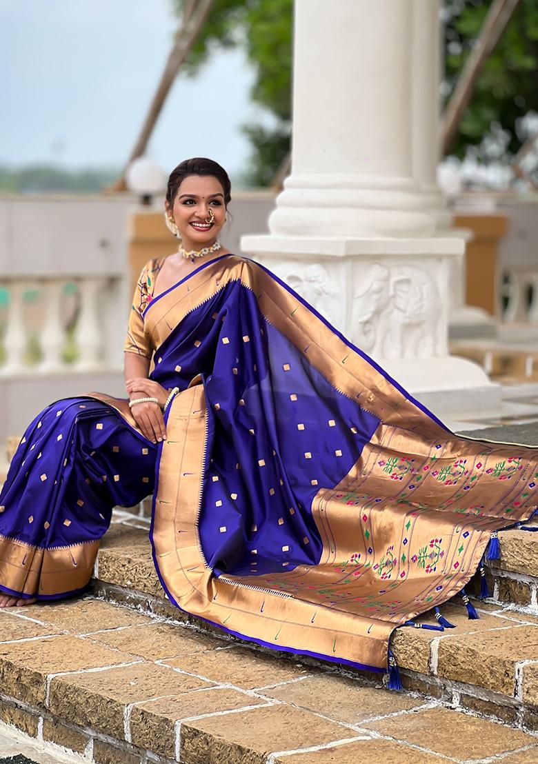 Violet Woven Silk Saree Set - Indya