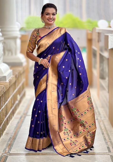 Violet Woven Silk Saree Set