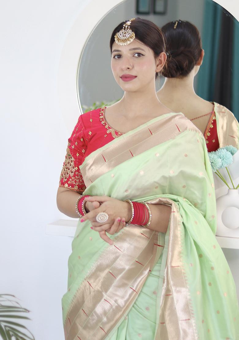 Pista Woven Silk Saree Set - Indya