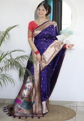 Violet Woven Silk Saree Set