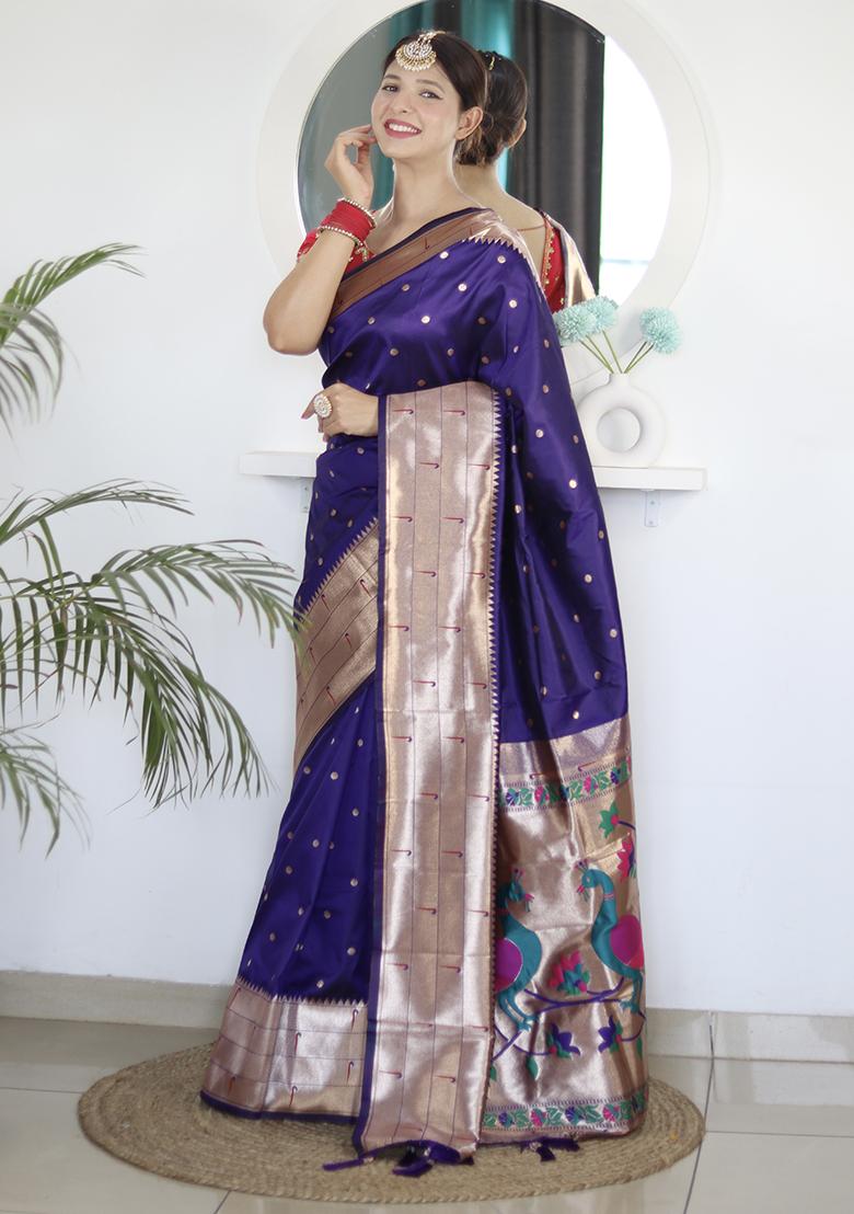 Violet Woven Silk Saree Set - Indya