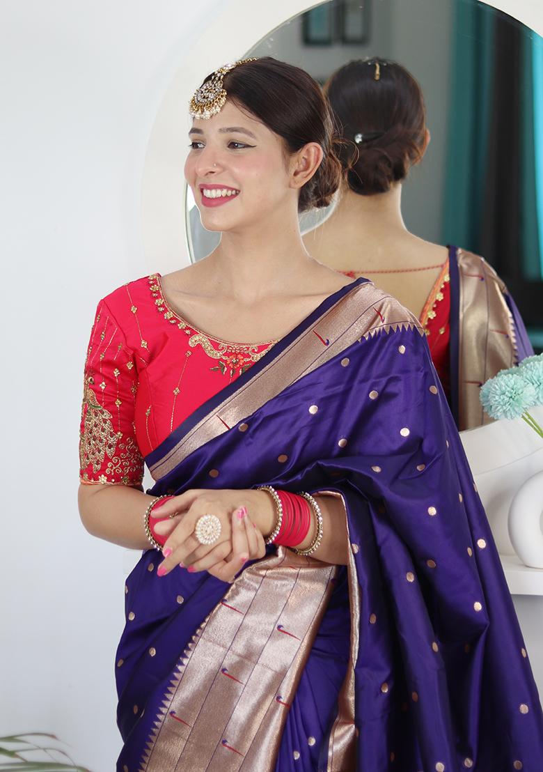 Violet Woven Silk Saree Set - Indya