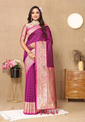 Wine Woven Silk Saree Set