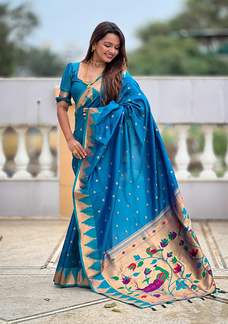 Firozi Woven Silk Saree Set - Indya