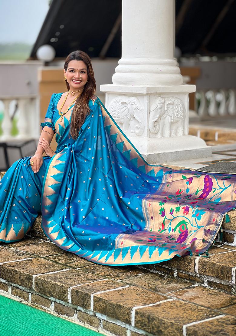Firozi Woven Silk Saree Set - Indya