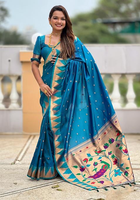 Firozi Woven Silk Saree Set