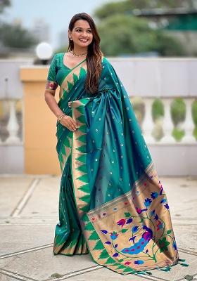 Rama Blue Woven Silk Saree Set