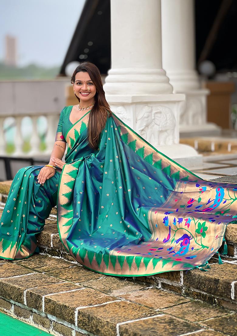 Rama Blue Woven Silk Saree Set - Indya