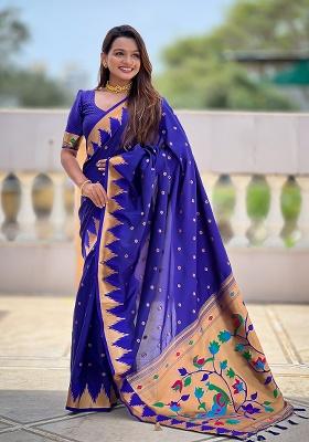 Royal Blue Woven Silk Saree Set
