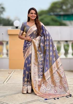 Lavender Woven Silk Saree Set