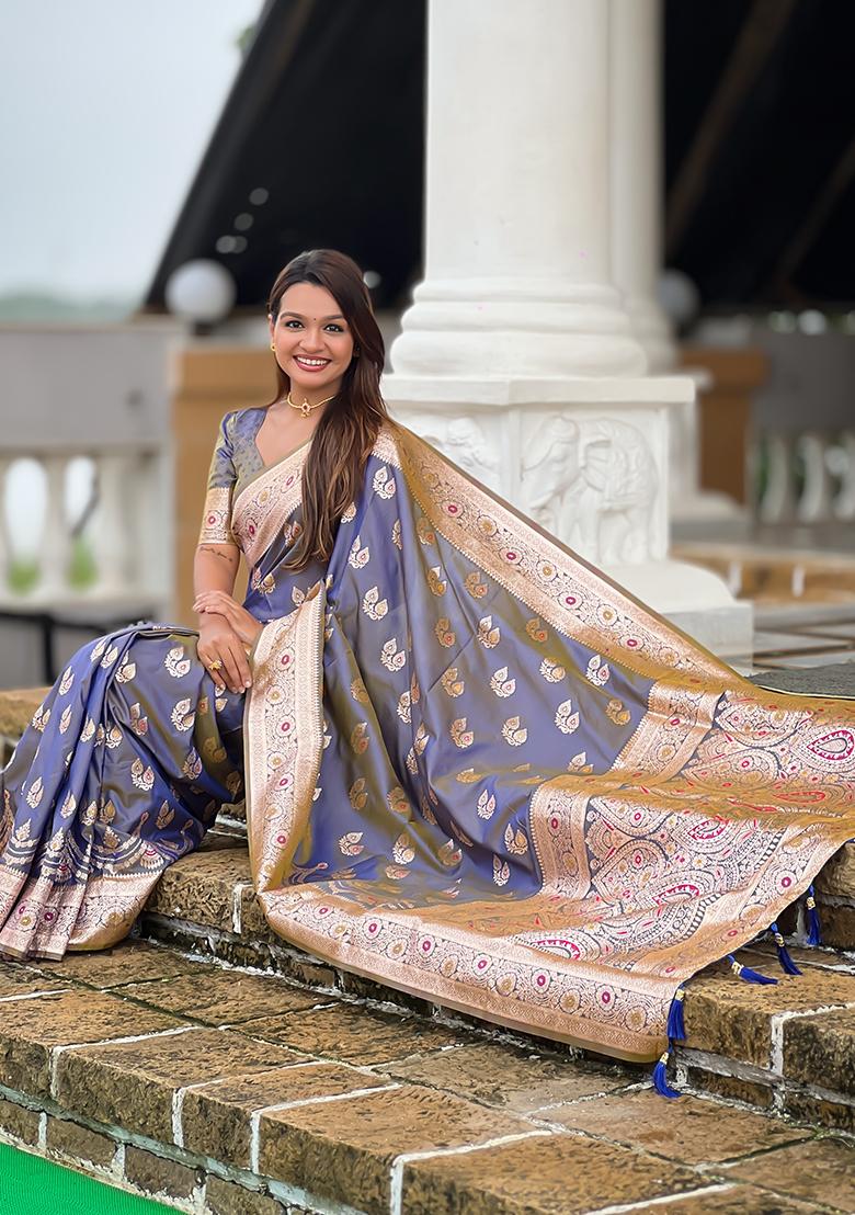 Lavender Woven Silk Saree Set - Indya