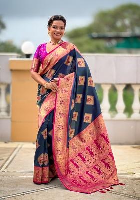 Morpeach Woven Silk Saree Set