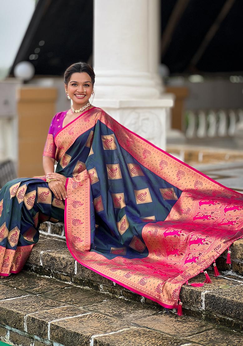 Morpeach Woven Silk Saree Set - Indya