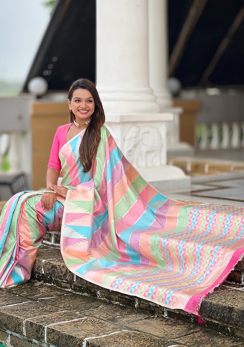 Multi Woven Silk Saree Set - Indya