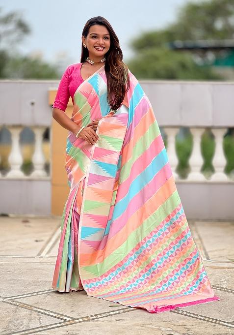 Multi Woven Silk Saree Set