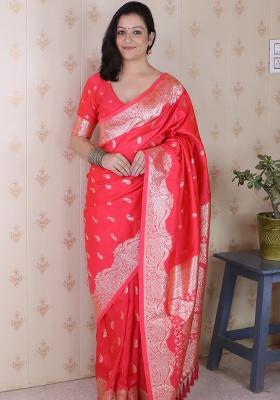 Red Woven Silk Saree Set